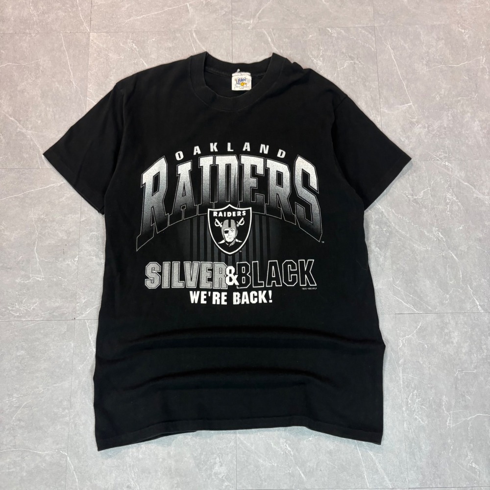 Vintage 1995 Oakland Raiders Silver Black Were Back T-Shirt Mens Large NFL Black